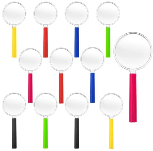 12 Stück Lupenset für Kinder Lupe Handlupe Kunststoff Klein Lupe Vergrößerungsglas Leselupe Lupen für Zeitungen Lesen Insekten Party
