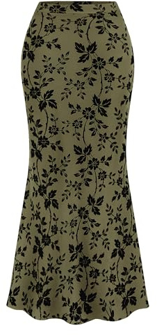 BTFBM Womens Floral Mesh Maxi Skirt 2026 Spring Summer Elastic High Waisted Boho Elegant Mermaid Long Skirts for Women(Army Green, Small)