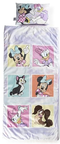 Sac de Couchage Disney Minnie Mouse avec Oreiller intégré, Ensemble Couverture et Oreiller, Tapis de Sieste avec poignée de Transport, 2 pièces