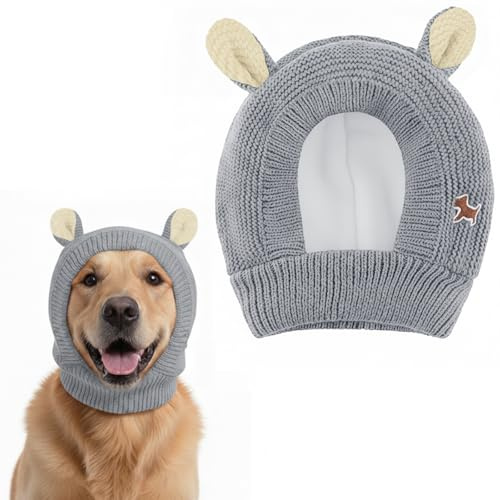 Bonnet d'hiver pour Chien, Bonnets Tricoté pour Animaux, Chapeau Chaud pour Chiens, Mignon Bonnet Chaud avec Oreilles, Chapeau Doux et Confortable, pour Petits Moyens Grands Chiens et Chats – Gris