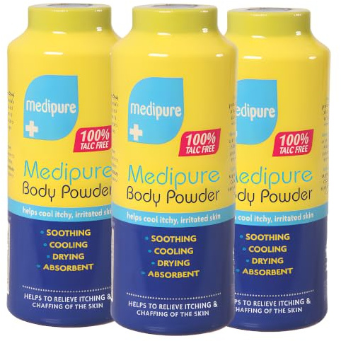 3X Medipure Medicated Body & Baby Powder 200g 100% Talc Free Cooling Absorbent Skin Powder for Chafing Sweating & Everyday Skin Care