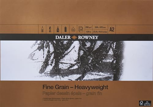 Daler-Rowney Fine Grain Heavyweight 200gsm A2 Drawing Paper Pad 30 Sheets | Lightly Textured, Glued 1 Side, Acid Free, For Professional Artists & Students