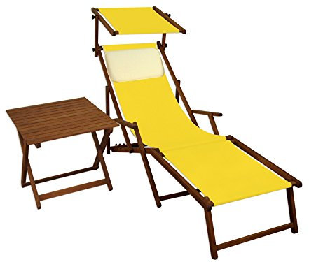 Erst-Holz Gartenliege Sonnenliege gelb Liegestuhl Fußteil Sonnendach Tisch Kissen Deckchair 10-302FSTKH