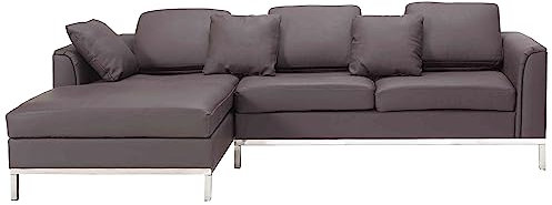 Beliani Modernes Ecksofa Echtleder 3 Zierkissen braun rechtsseitig Oslo