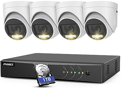 ANNKE 8CH Home 3K Lite AI DVR, Wired Security System with Built-in Mic, 4 X 1080P IP67 Weatherproof Cameras, Human/Vehicle Detection, Color Night Vision, H.265+, 1TB HDD for Surveillance