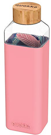 Quokka Quadratische Glasflasche mit Silikonhülle Inner Night Forest 700 ml, Borosilikatglas, Único