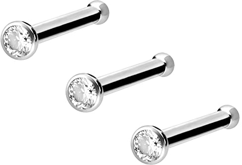 PIERCINGLINE Titan näsplugg näspiercing 3 set stift kristall | piercing näsplugg | färgval, Titan,