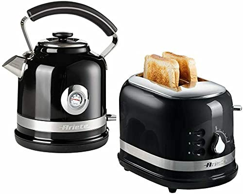 Ariete ARPK31 Moderna Cordless Kettle and 2 Slice Toaster Set, Stainless Steel Body, Black