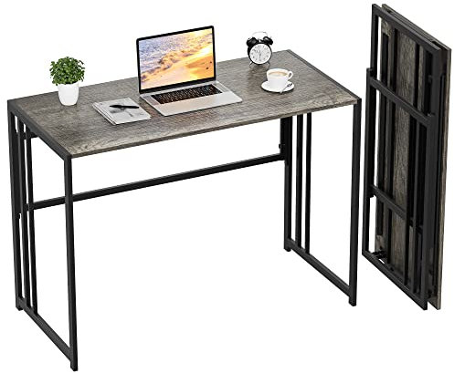 Ulifance Folding Computer Desk for Home Office No-Assembly Writing Desk (Black Oak)