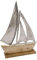 Alu Schiff mit Standfuß aus Mangoholz - 20 cm / klein - Aufsteller Segelboot aus Metall und Holz - Maritime Küsten Deko Segelschiff Skulptur Tisch Figur Boot Schiff
