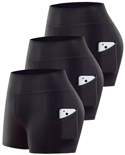Noblarm 3 Pack Biker Shorts with Pockets Women,5”/8 Soft High Waist Tummy Control Yoga Workout Athletic Running