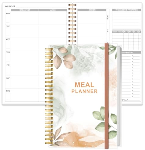 Agenda semanal de comidas – Diario semanal y diario de preparación de comidas A5 con listas de compras y comestibles para planificación de menús, 93 hojas/186 páginas, dieta saludable y seguimiento de