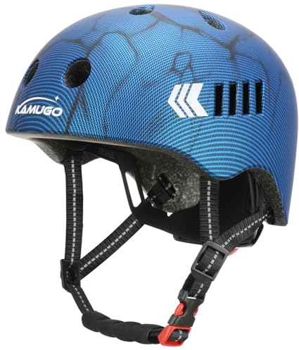 KAMUGO Toddler Helmet Kids Bike Helmet for Ages 2-8 Years Girls Boys,Child Adjustable Helmet Multi-Sport Bicycle Skateboard Skating Scooter Cycling Inline Skates (Blue Carbon Fiber)