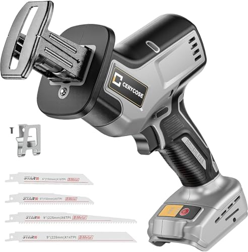 Cerycose Cordless Reciprocating Saw Compatible with DeWalt 20V Battery, Brushless motor, Variable Speed 0-3000 Spm, Tool Free Blade Change, 4 Saw Blades for Wood/Metal/PVC Cuts (NO Battery)