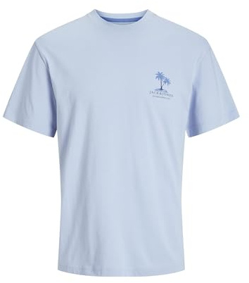JACK & JONES T-Shirt Jjsummer Vibes à col Rond pour Homme avec imprimé dans Le Dos, Chambray Blue., M