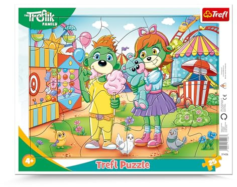 Trefl - Puzzles encadrés 25 pièces, Journée en Famille, The Treflik Family | Puzzle pour les tout-petits, 25 grandes pièces, cadre et socle rigide, puzzle avec des personnages de contes, haute qualité