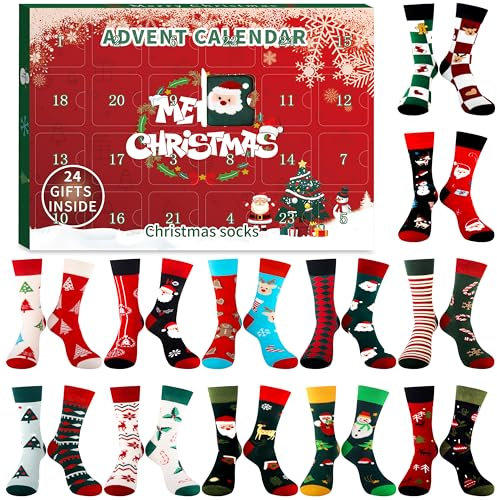 Belloxis Adventskalender 2024 Frauen Weihnachtsgeschenke für Frauen Weihnachtskalender 12 Paare Weihnachtssocken Damen 35-38 Socken Adventskalender 2024 Mädchen