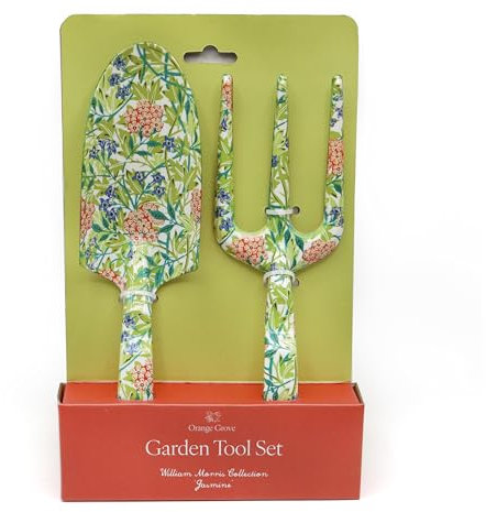 Fork and Trowel Garden Tool Set - William Morris Jasmine Design, Green