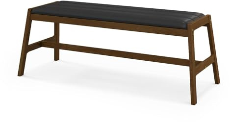 HOMASIS Banc rembourré en bois massif avec siège en PVC et mousse - Charge maximale : 150 kg - Banc de salle à manger pour salle à manger, cuisine, salon, noyer et noir