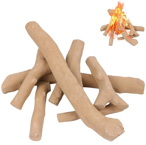 Confezione da 5 grandi tronchi realistici in ceramica per caminetti a gas, decorativi, in finto legno, per interni ed esterni, perfetti per camini ventilati, elettrici, a etanolo e a gel (giallo)
