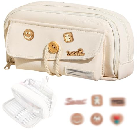 KASESSS Estuche Escolar 4 Compartimentos, Grande Estuches Escolares, Estuche con Parches Decorativos, Multifuncional Pencil Case, Estojo Escolar, Material Escolar para Adolescentes, Hombres y Mujeres