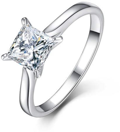 Bonlavie Engagement Rings for Women 1.5 CT Princess Cut Cubic Zirconia Silver Promise Rings Wedding Anniversary Bands Jewelry Gifts for Her Size K1/2-T1/2