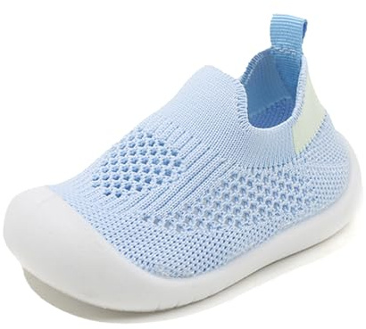 Baskets Élégantes Chaussures pour bébé garçons filles chaussures chaussettes respirantes non-marchantes chaussures de première marche avec semelle en caoutchouc souple (Light Blue, 19 Infant)