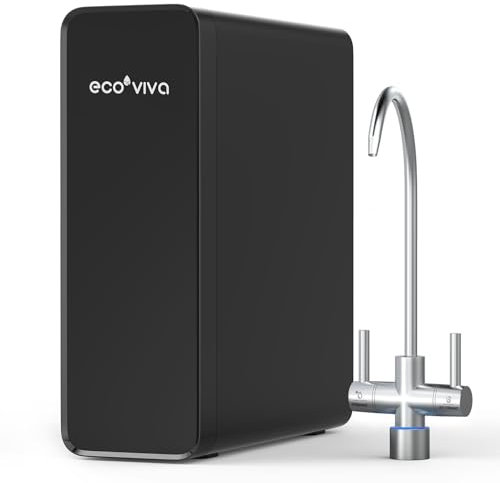 Ecoviva Système d'osmose sous évier - Système d'osmose inverse à 8 niveaux - Eau potable - 600 GPD - Haute efficacité - Réduit les PFAS - Options pour l'eau filtrée et RO - Installation facile