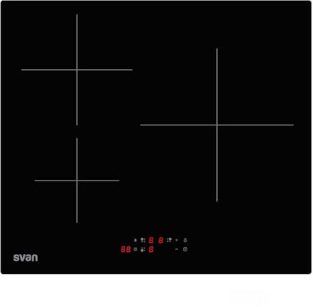 Svan Placa de Inducción Cristal negro SI3602B. Potencia máx. 6200 W, 3 Zonas de Cocción, 9 Niveles de Cocción, Control Táctil, Bloqueo y Autodesconexión de Seguridad