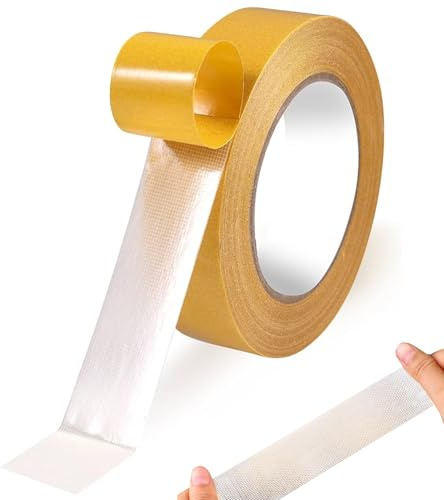 1 Rolls Teppich Doppelseitiges Klebeband Extra Stark, 2.5cm x 10m Doppelseitiges Gewebeband Extra Stark, Teppichklebeband Spurlos, Glasfaser Doppelseitiges Klebeband Teppich Tape für Küche, Zuhause