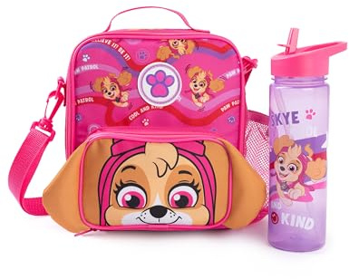 Paw Patrol Set de lonchera y botella para niñas en rosa y morado | Lonchera con correa de transporte con personajes de dibujos animados, genial y amable| Mercancía de la Patrulla Canina para niñas