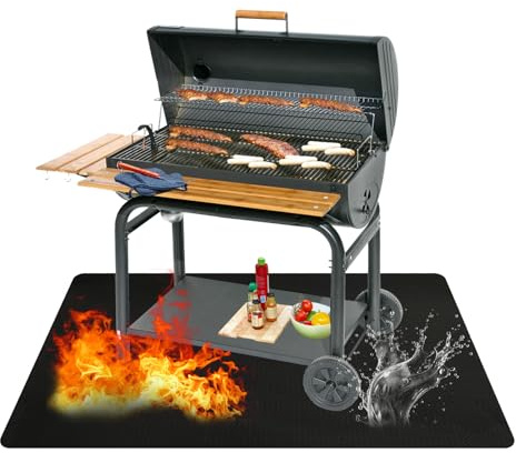 Alfombrilla Protectora para Barbacoa, 122 x 97cm Plegable Base Ignífuga para Barbacoa, Resistente al Calor Hasta 2000 °F, Base Ignífuga, Estera IgníFuga para Barbacoa,Alfombrilla Protectora para Suelo