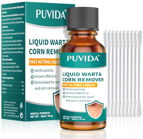 PUVIDA Liquid Wart & Corn Remover with 17% Salicylic Acid – Fast-Acting Treatment for Common & Plantar Warts on Hands and Feet – Easy Apply Topical Solution, 30 mL