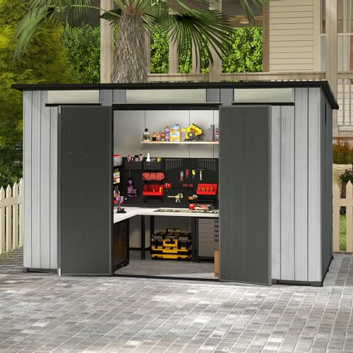 Domi 6x11FT Lean to Resin Shed, Plastic Outdoor Storage Shed with Carpet, Outside Storage Building for Garden Tools, Bike, Lawn Mower, Yard