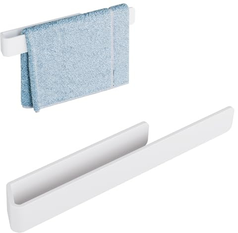 Aikzik Toalleros de Baño sin Taladro, Colgador Toalla Baño, Toallero Adhesivo Baño, Aleación de Aluminio Macizo, Práctico Accesorios Baño, Blanco