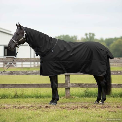 Mokuyary - Manta para caballos, caballo, exterior y establo (155 cm), color verde oscuro y negro