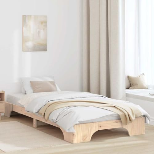 RCODSSK Struttura del letto in legno massello 100 x 200 cm in pino con retro rifinito e rete a doghe fisse, moderna struttura per letto in legno di pino massiccio, facile da montare