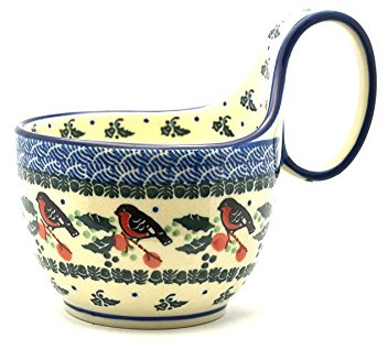 Polish Pottery Loop Handle Bowl - Red Robin