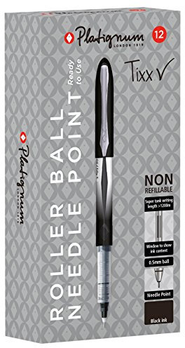 Platignum Tixx Black Gel Ink Needle Point Roller Ball Pen [Pack of 12] 1200 m Writing Length [Ref: 50462] [Amazon Exclusive]