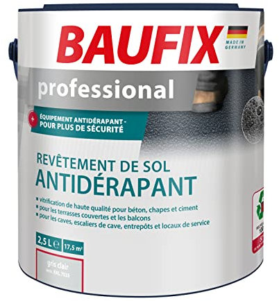 BAUFIX professional Revêtement de sol antidérapant gris clair, satiné, 2.5 litres, Peinture sol & béton, Antidérapant, pour béton/chape/ciment, pour intérieur et extérieur