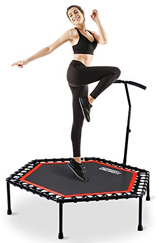 ONETWOFIT Durchmesser Leises Trampolin mit höhenverstellbarem Haltegriff, Fitness-Trampolin Training wie im Fitness-Studio Trainer Workout für Erwachsene
