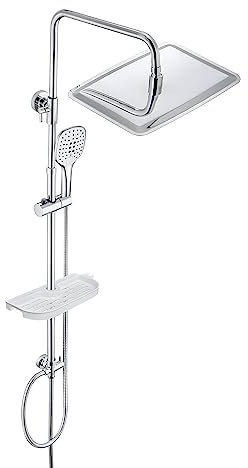 JOHO Regendusche Duschsystem ohne Duscharmatur Chrom Duschset mit Ablage, Duschkopf, Duschstange, Duschschlauch, Kopfbrause(3525 mit Ablage CP)
