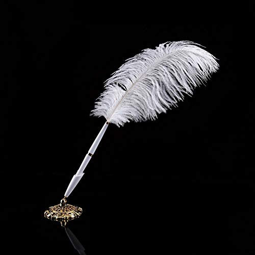 Oumefar 2 Farben Straußenfeder Hochzeit Feder Feder Kugelschreiber Schreibstift Gästebuch Stift mit Metallhalter Neu für Hochzeitszeremonie 12 , 3 cm(Gold)