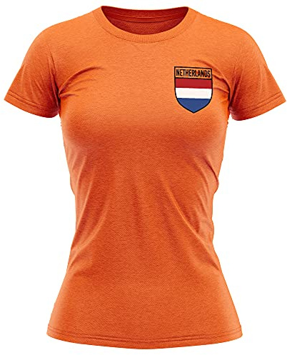 Nederländerna fotbollströja dam – retro Holland flagga bricka t-shirt – fotbollsland europeiska supportrar 2020 t-shirt henne – nederländsk turnering 2021 fotfotboll topp, Orange, XL