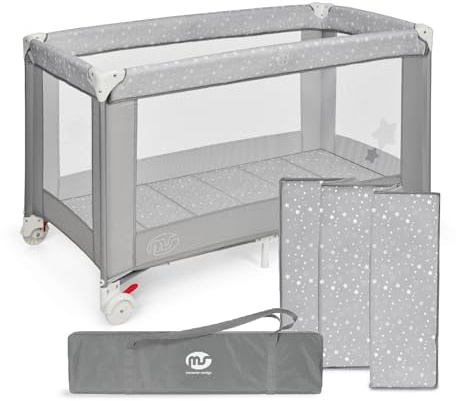 ms BabyWorld – Basic – Cuna de Viaje para niños | 120x60 cm | Desde 0+ Meses hasta 15 kg | Colchón y Bolsa Transporte Incluidos | Plegado y Montaje Fácil | Estructura Ligera y Estable (Gris)