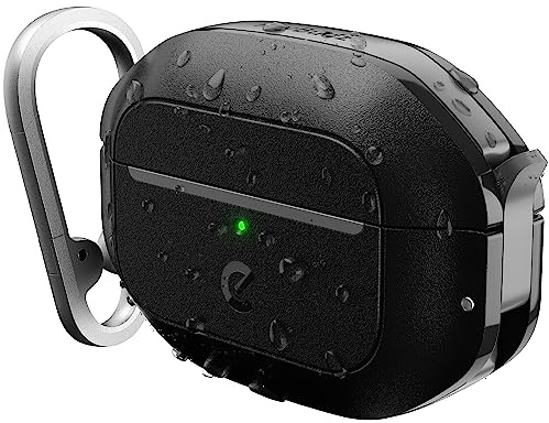 KeyBudz ElementProof für AirPods Pro 2 Case mit Schloss, vollständig wasserdichtes AirPods Pro Etui 2. Generation, robuster Schutz, Hartschalenhülle, Karabiner für AirPods Pro 1 & 2 - Schwarz