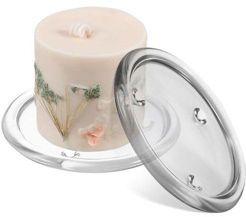 Homsfou Glass Candle Holder Tray 5.11 Inch Round Clear Glass Plate for Aromatherapy Candles Wedding Banquet Decor 2 Pack