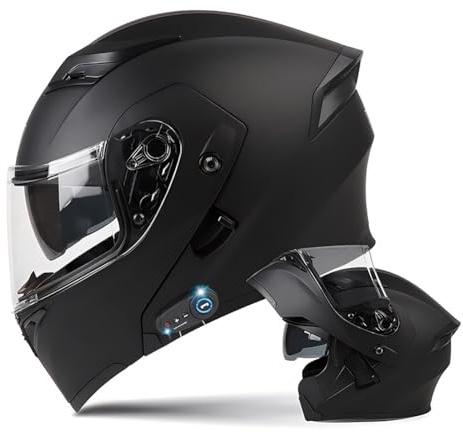 Motorcycle Modular Bluetooth Helmet Full Face Integrated Motorbike Helmet With Anti-Fog Double Visor Modular Flip up front Motorcycle Helmet ECE Approved For Adult Men and Women