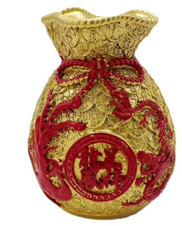 Duiaynke Jarrón de flores con figura de riqueza, bolsa de la suerte, jarrón con forma de bolsa de dinero, jarrón de resina para escritorio, dormitorio, decoración de oficina (dorado)
