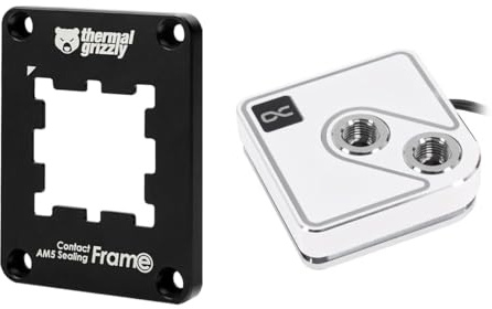 Alphacool Core 1 Aurora CPU Water Block and Thermal Grizzly AM5 Contact Sealing Frame Bundle, White